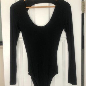 Black Long-Sleeve Open-Back Bodysuit